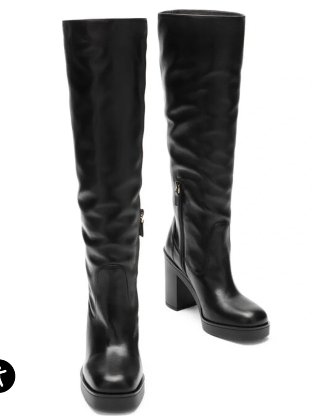 Stewart Weitzman Bethany 80 Classic Tall Black Leather Platform Boots Size 9